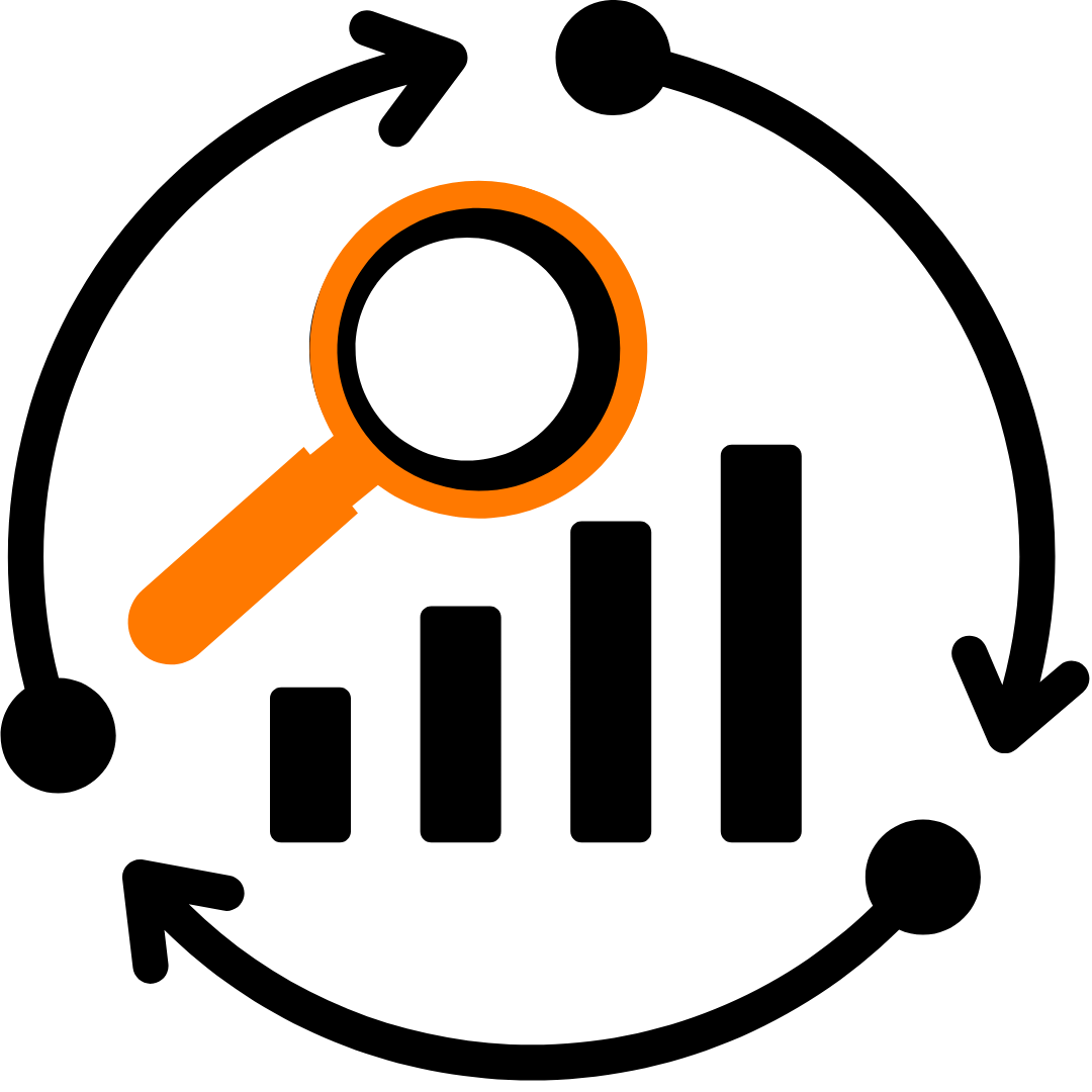 icon of bar graph with magnifying glass